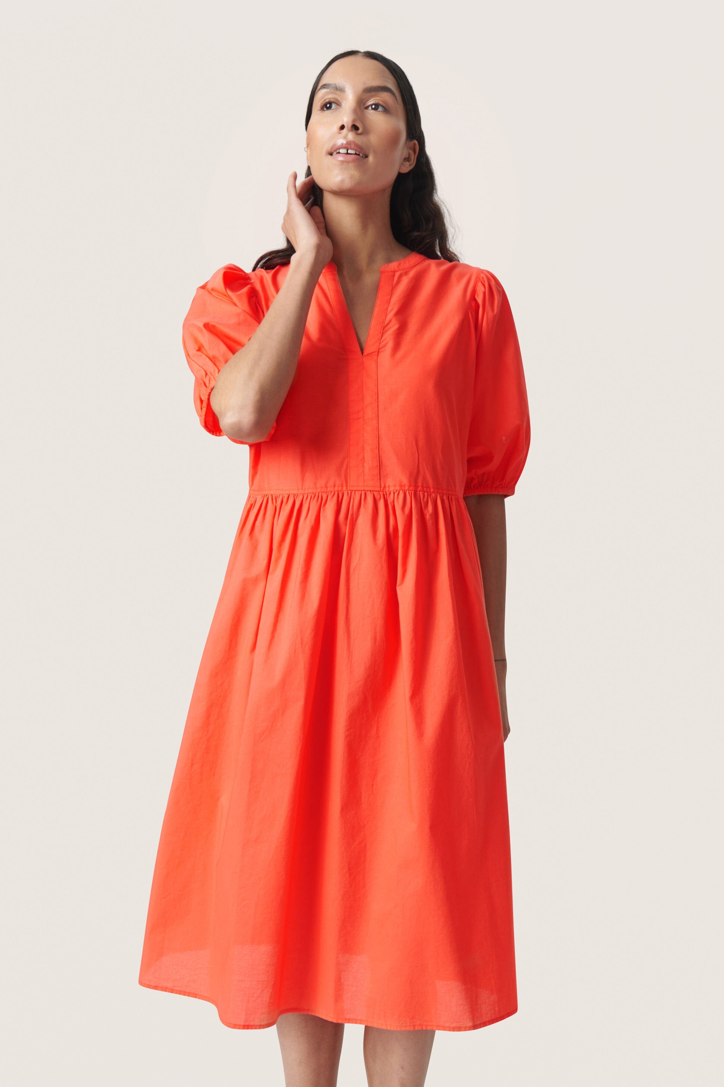Soaked in Luxury Josie Balloon Sleeve Dress - Hot Coral – Potters