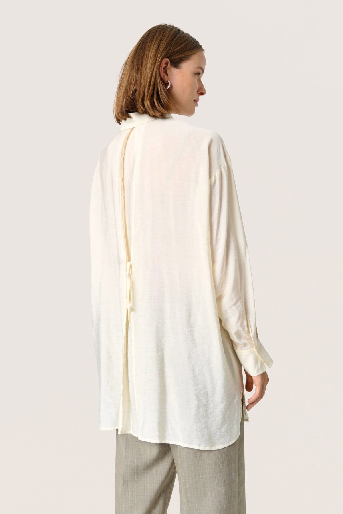 Soaked in Luxury Leodora Back Tie Long Shirt - Whisper White