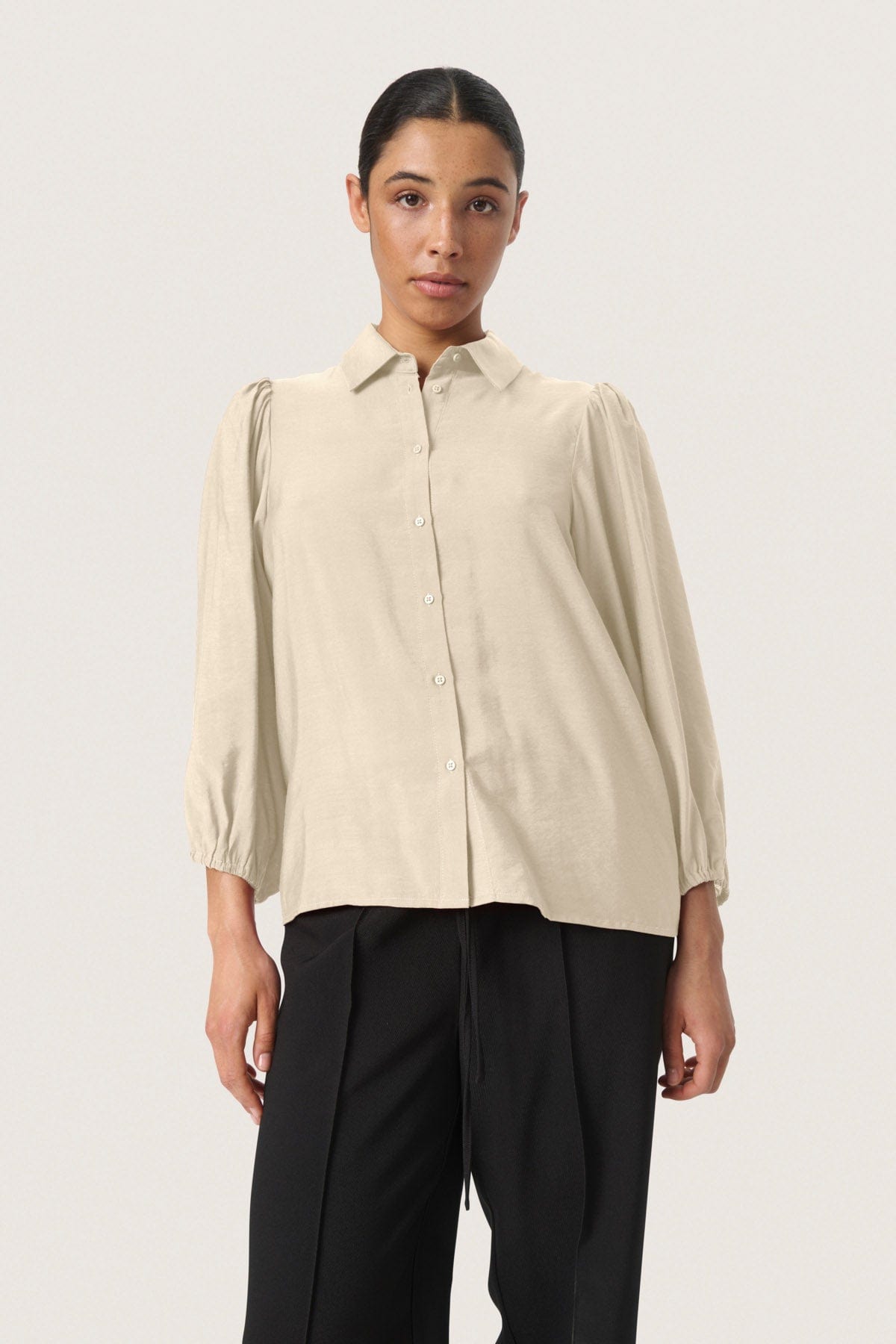 Soaked in Luxury Leodora Stefani 3/4 Sleeve Shirt - Oatmeal