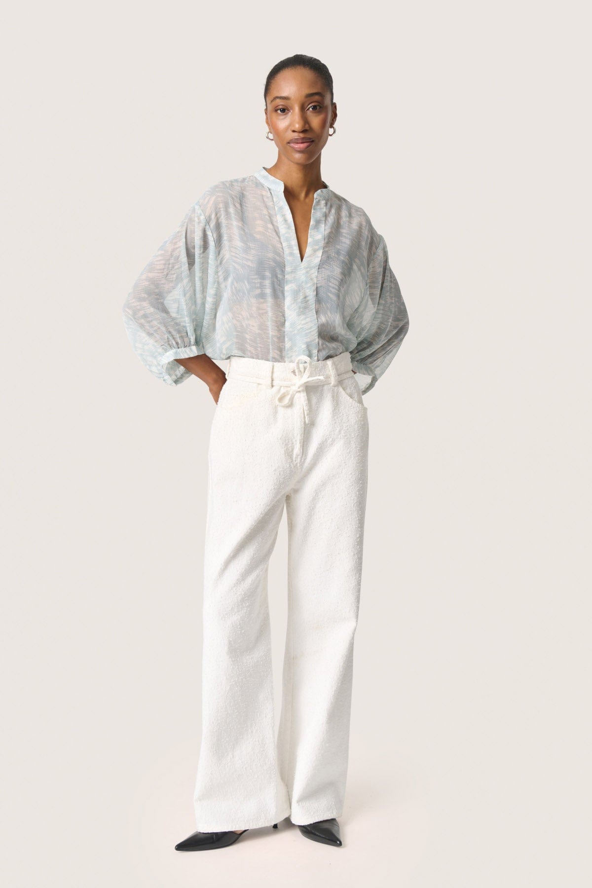 Soaked in Luxury Marta Amily 3/4 Sleeve Blouse - Silver Blue Stroke Print