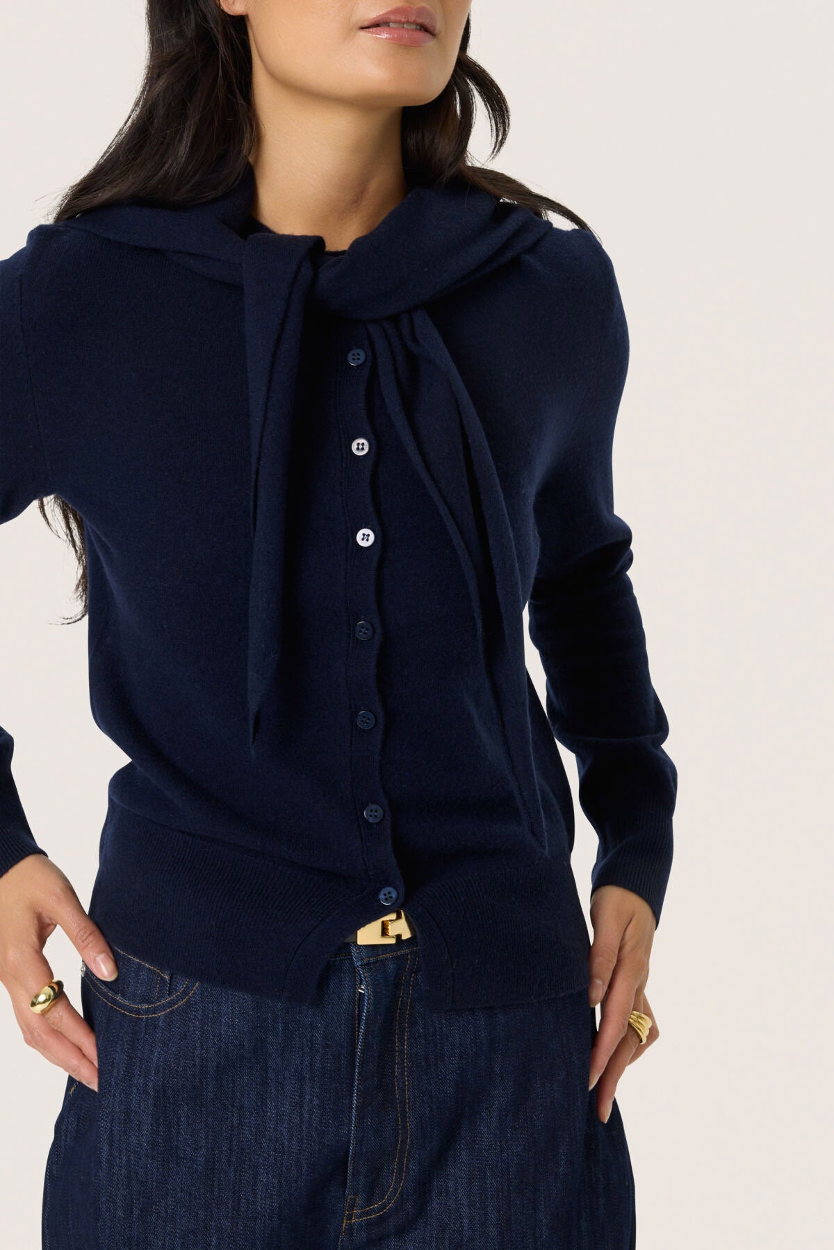 Soaked in Luxury Molina Wool Scarf Cardigan - Night Sky