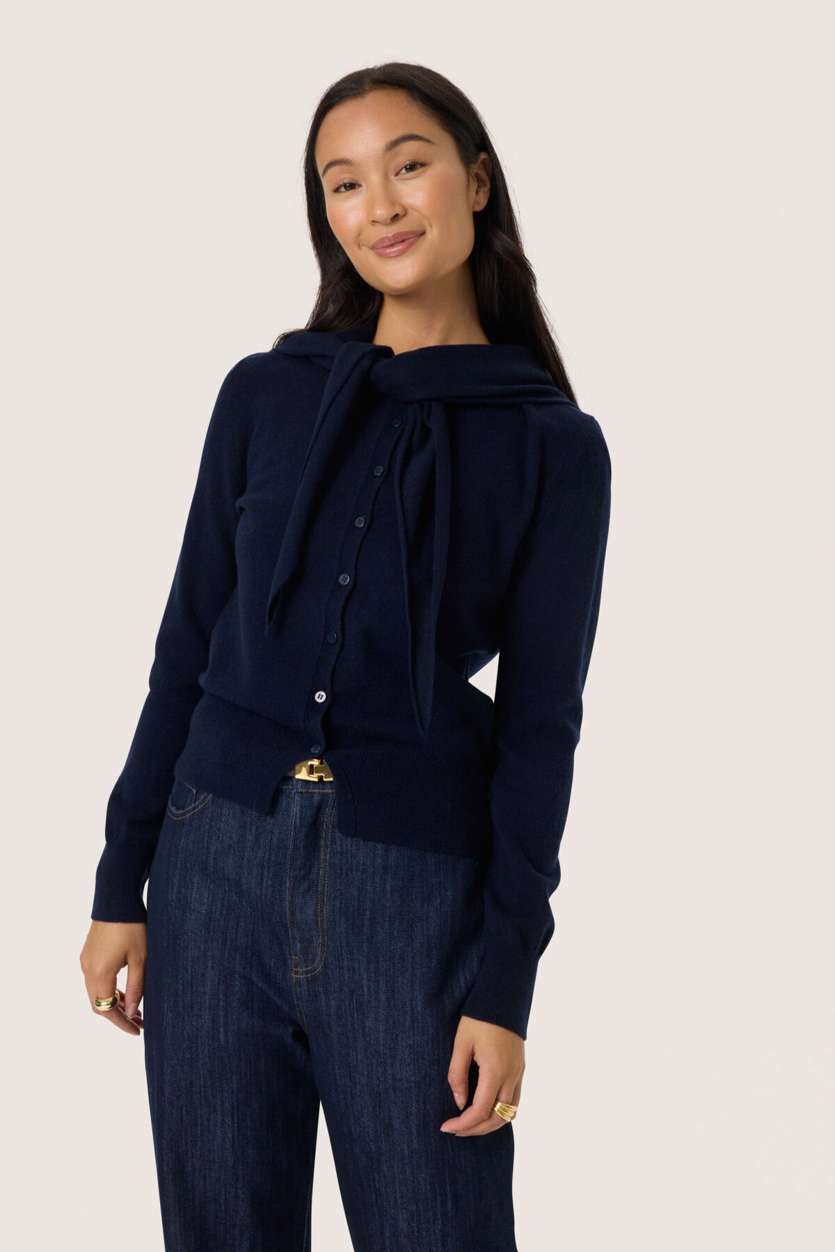 Soaked in Luxury Molina Wool Scarf Cardigan - Night Sky