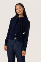 Soaked in Luxury Molina Wool Scarf Cardigan - Night Sky