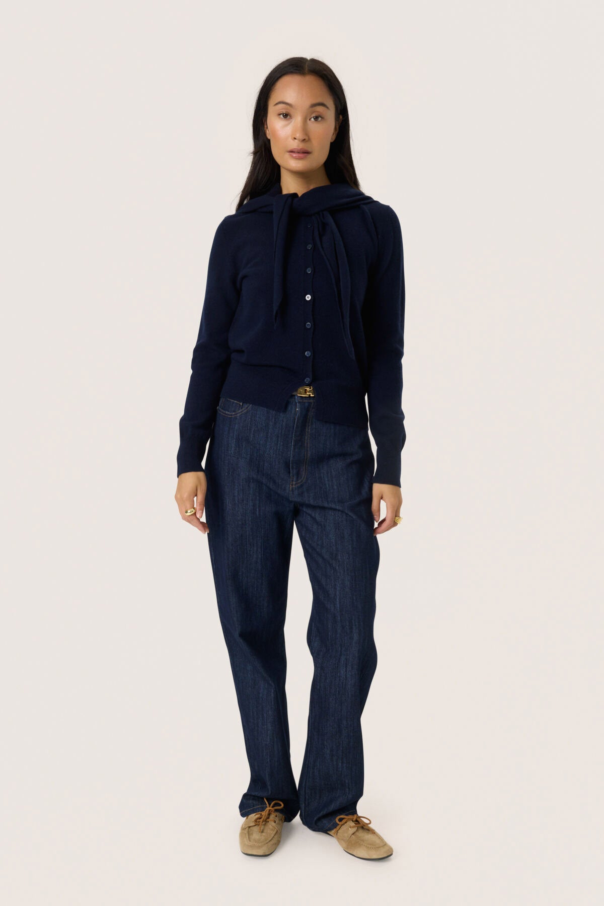 Soaked in Luxury Molina Wool Scarf Cardigan - Night Sky