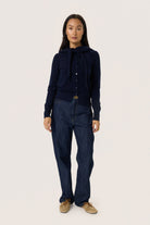 Soaked in Luxury Molina Wool Scarf Cardigan - Night Sky