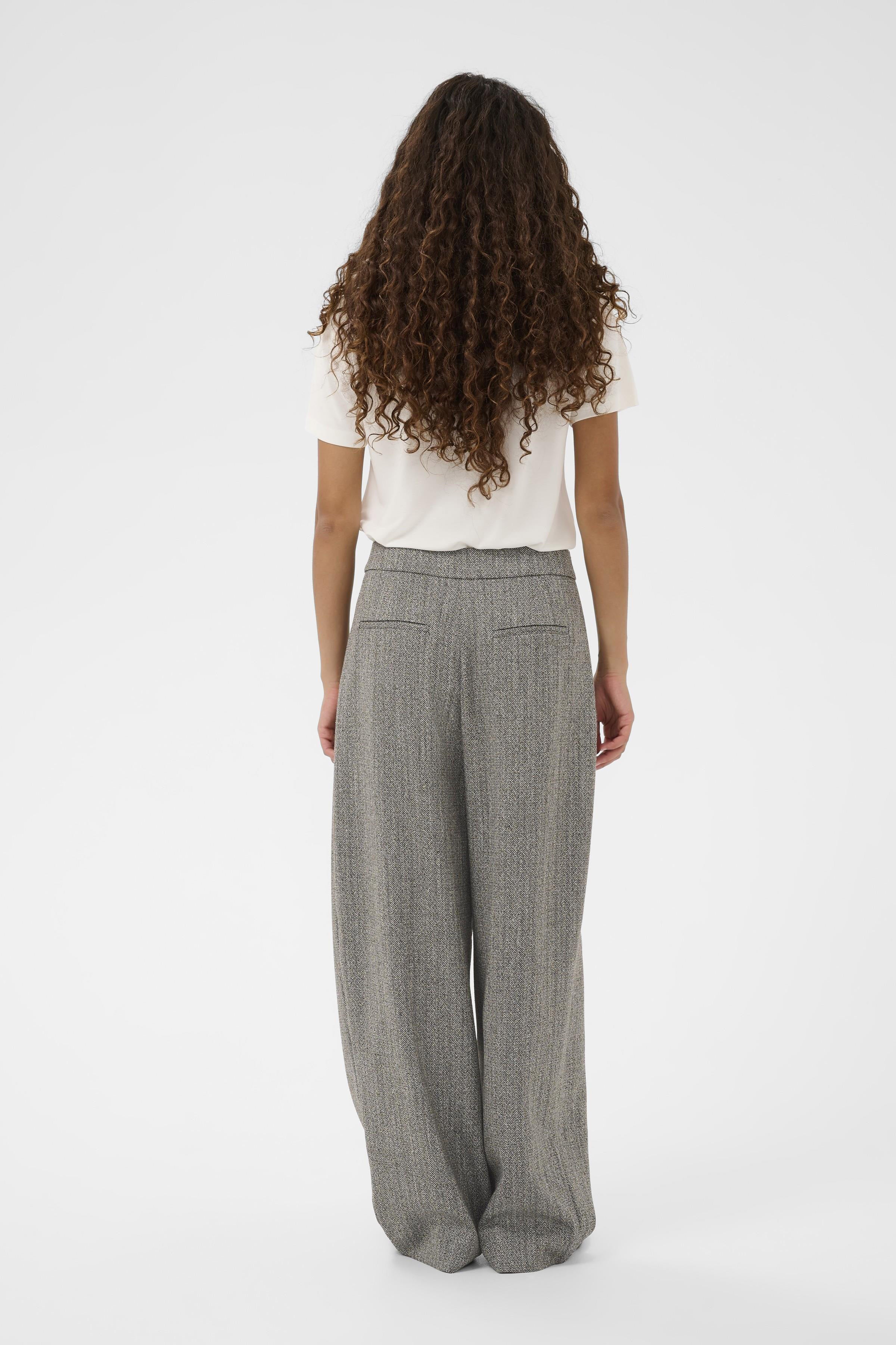 Soaked in Luxury Nanine Barrel Leg Trousers - Grey Herringbone