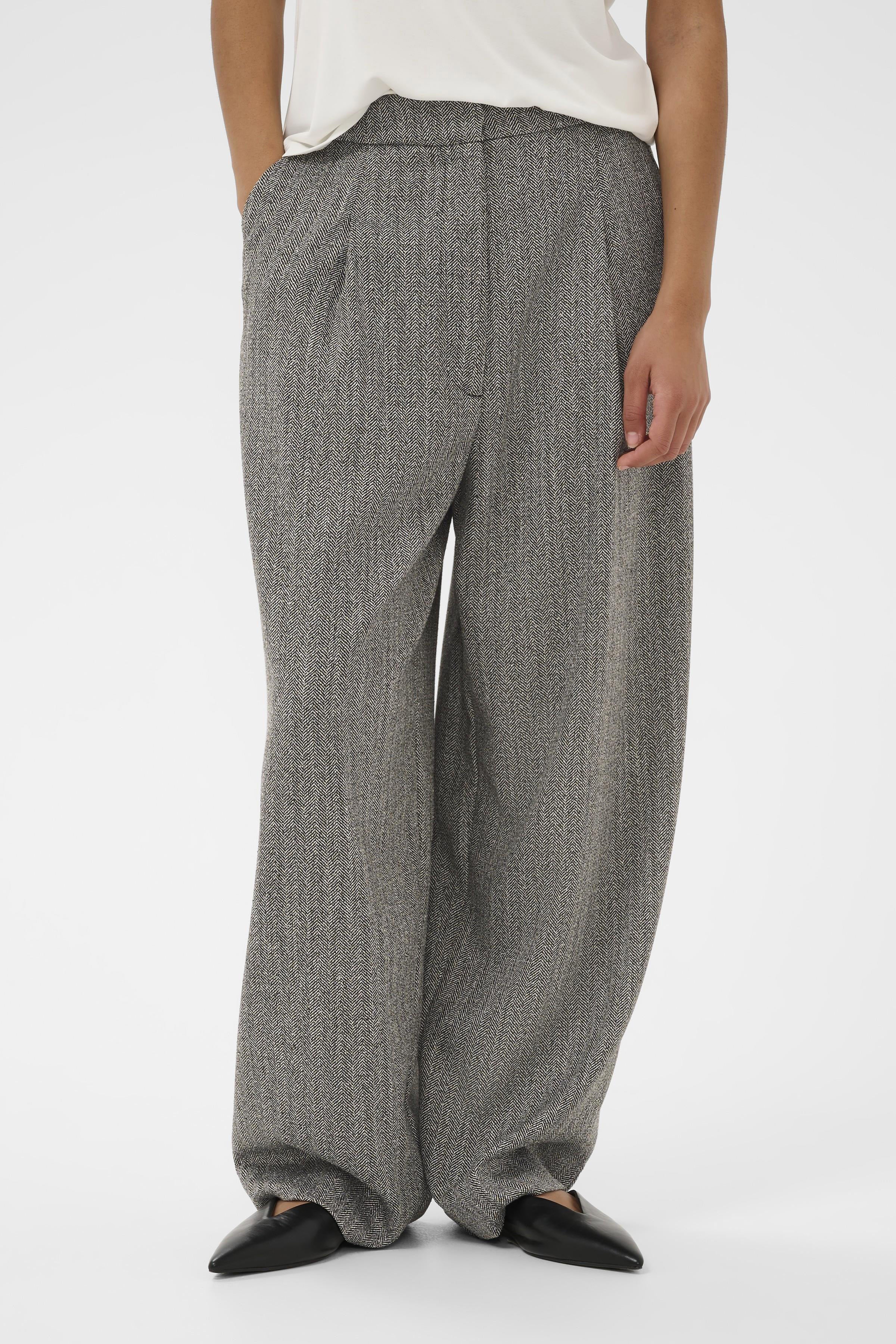 Soaked in Luxury Nanine Barrel Leg Trousers - Grey Herringbone