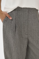 Soaked in Luxury Nanine Barrel Leg Trousers - Grey Herringbone