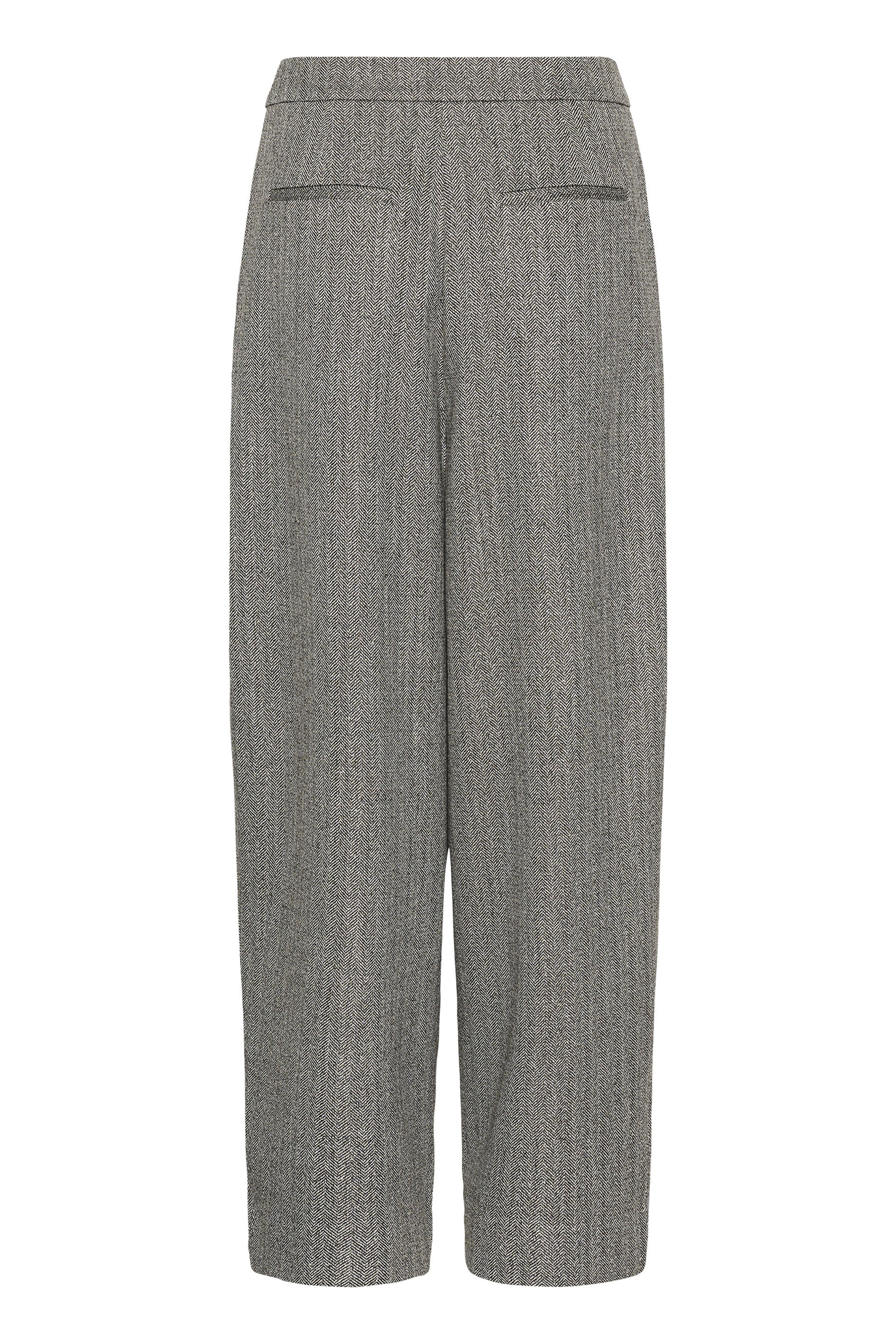 Soaked in Luxury Nanine Barrel Leg Trousers - Grey Herringbone