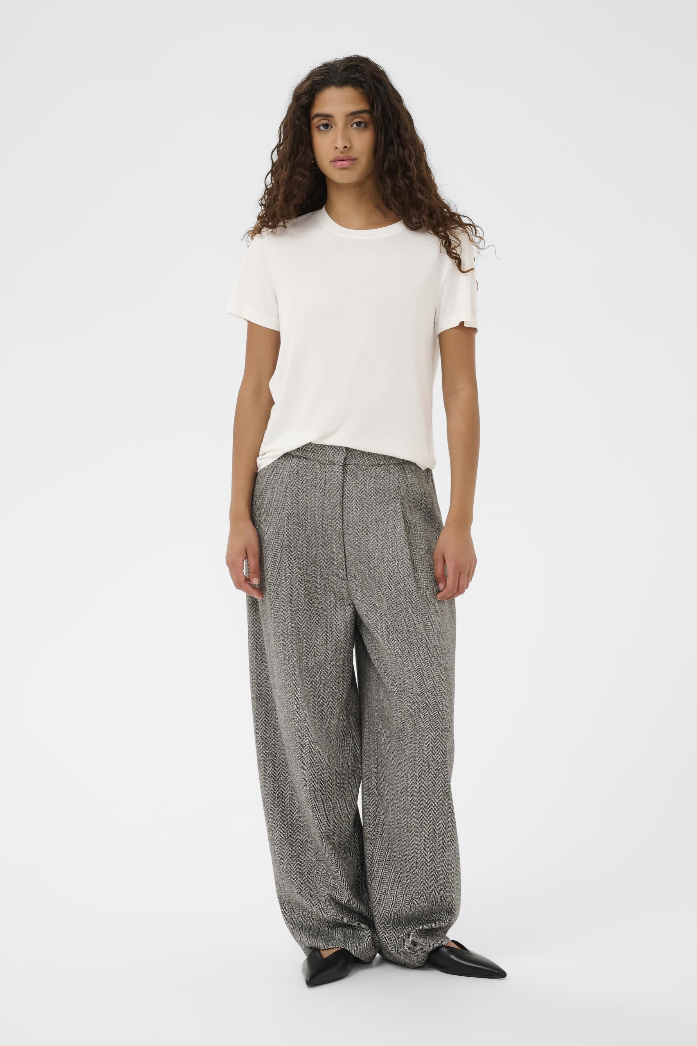Soaked in Luxury Nanine Barrel Leg Trousers - Grey Herringbone