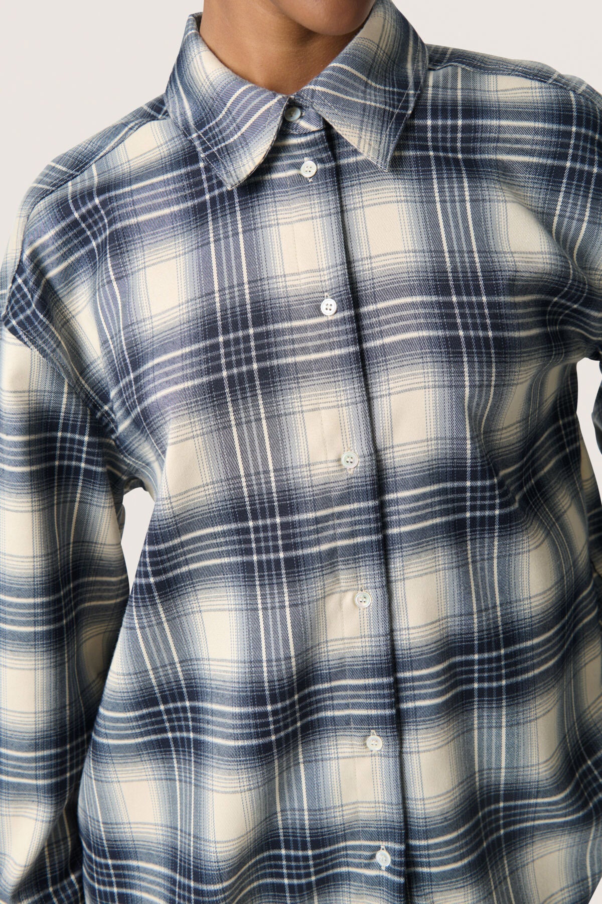 Soaked in Luxury Pamala Check Tie Detail Back Shirt - Navy Checks