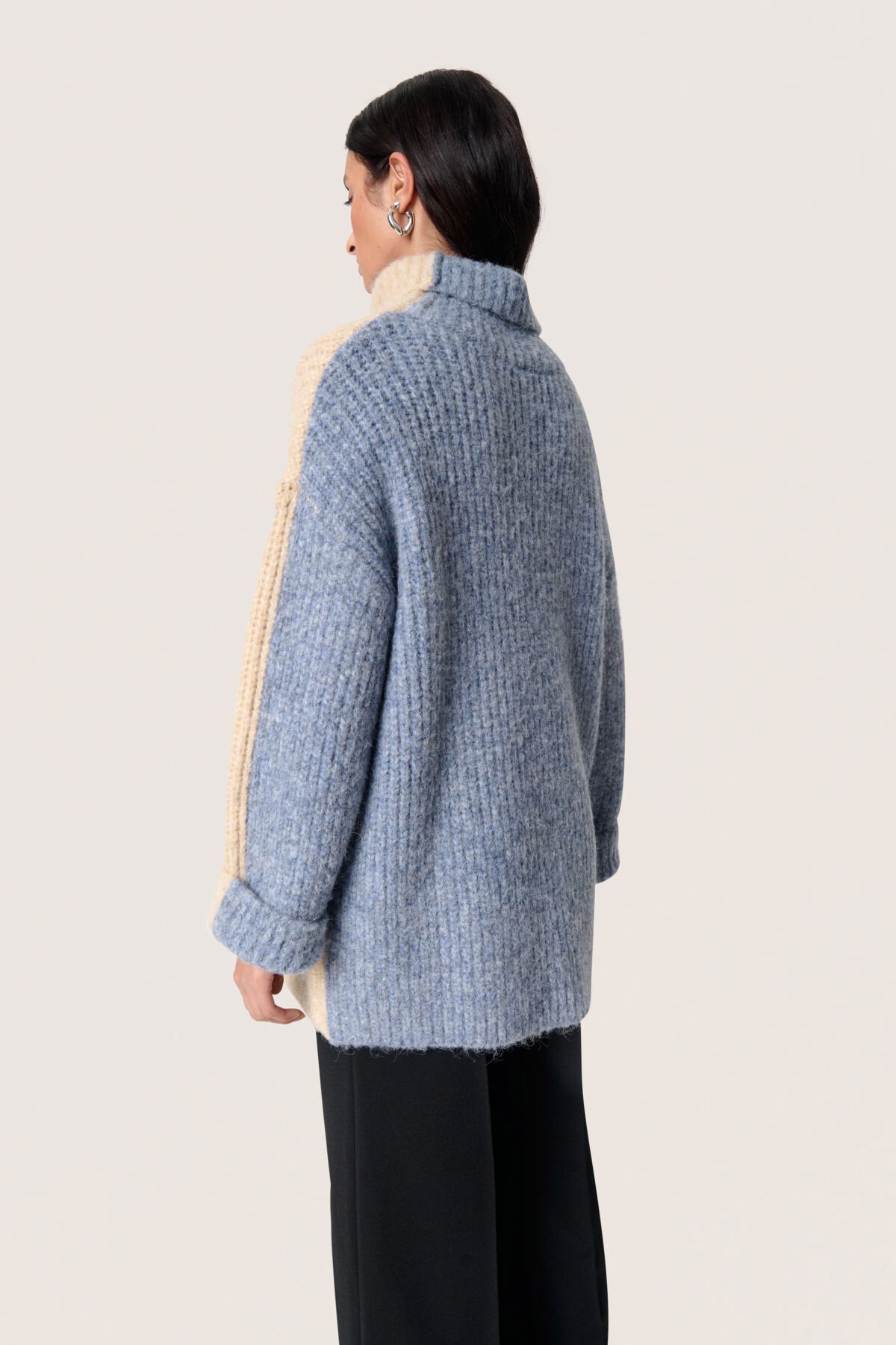 Soaked in Luxury Pleoni Contrast Back Wool Blend Jumper - Doeskin and Blue Melange