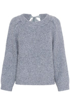 Soaked in Luxury Pleoni Tie Detail Back Wool Blend Jumper - Bijou Blue Melange