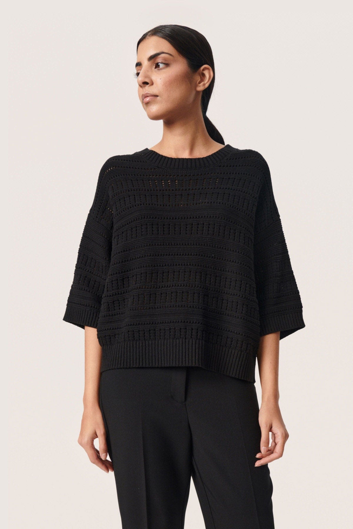 Soaked in Luxury Rava Pointelle Knit Short Sleeve Jumper - Black