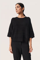 Soaked in Luxury Rava Pointelle Knit Short Sleeve Jumper - Black