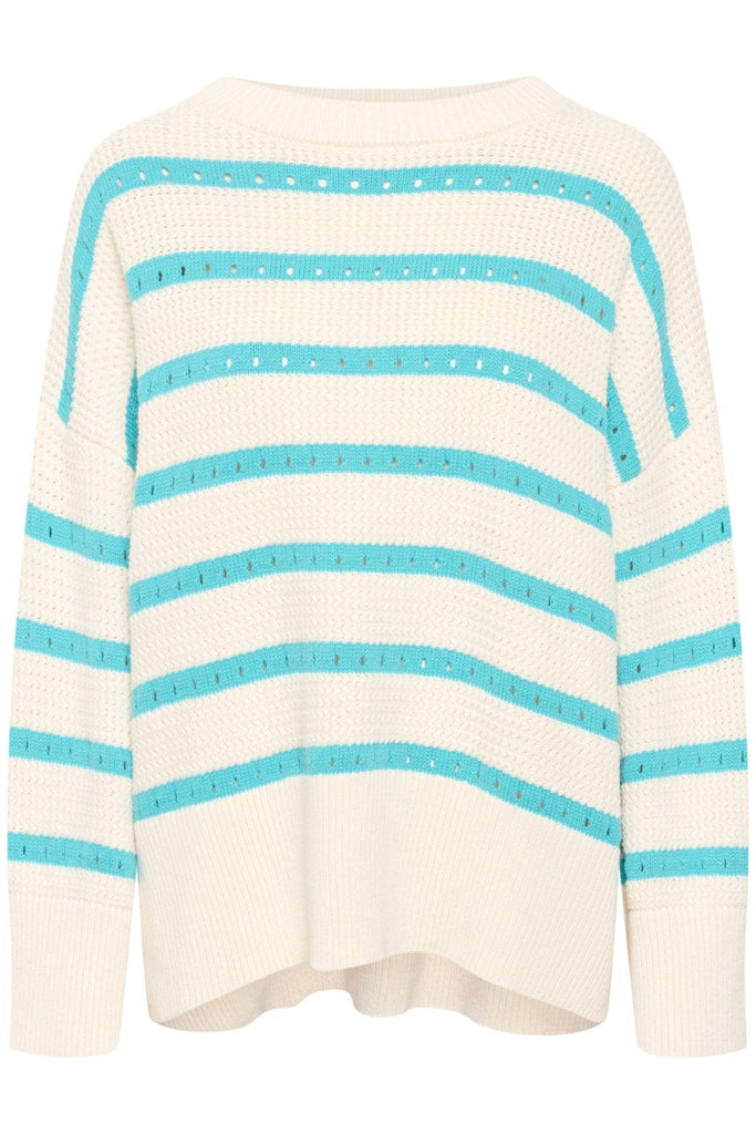 Soaked in Luxury Ravalina Stripe Knitted Jumper - White and Sea Jet Stripe