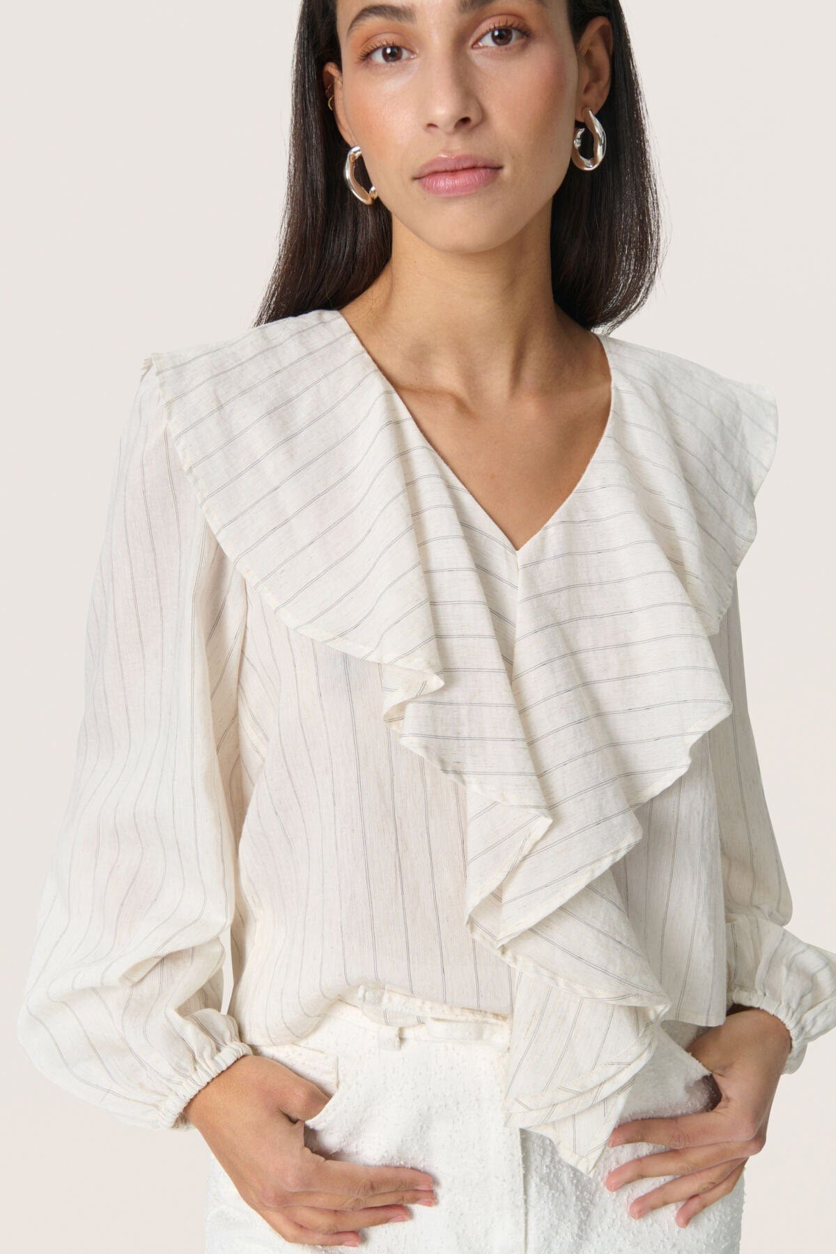 Soaked in Luxury Roya Ruffle Detail Blouse - Nature Stripe