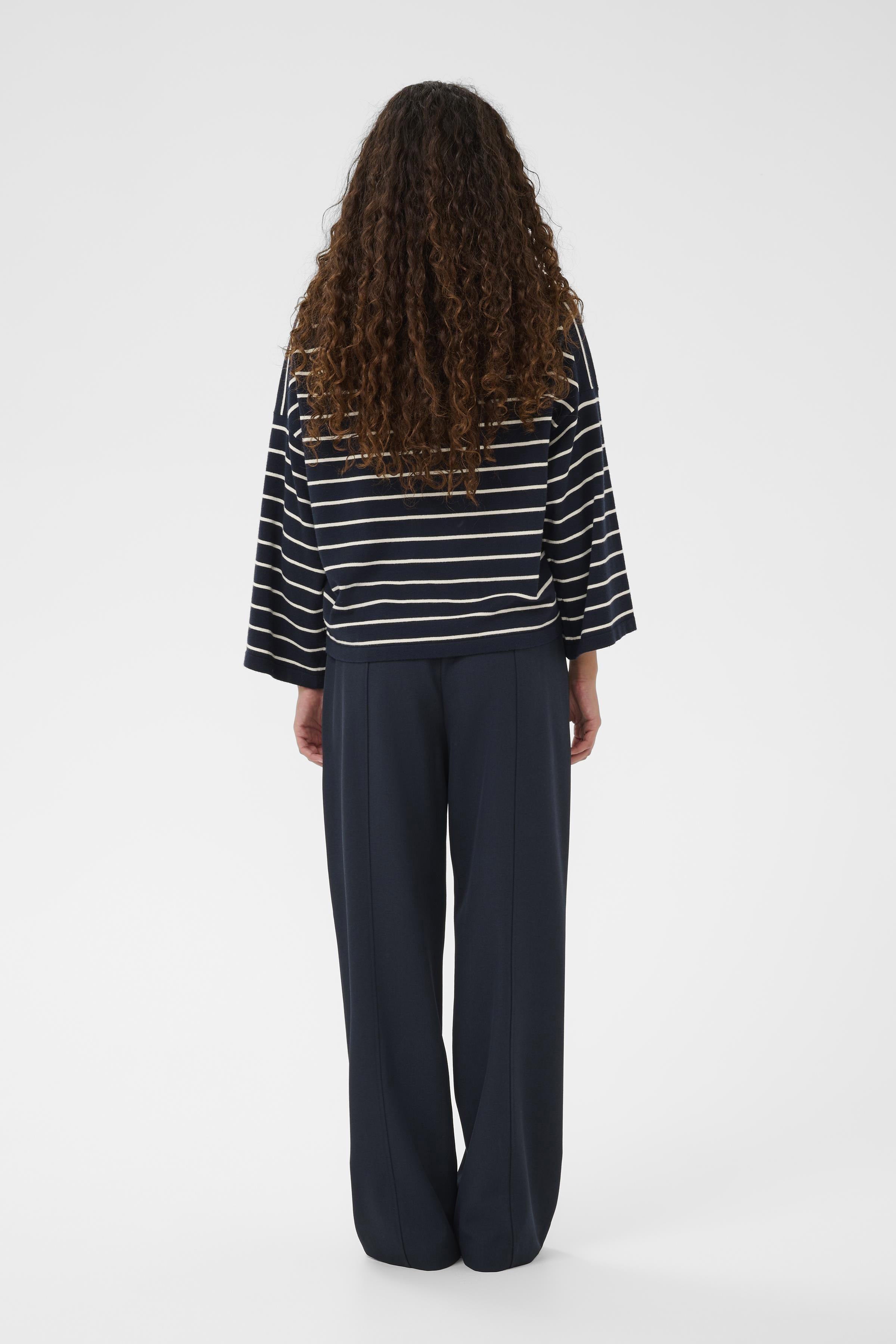 Soaked in Luxury Spina Stripe Boxy Pullover Cropped - Salute/White