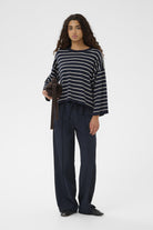 Soaked in Luxury Spina Stripe Boxy Pullover Cropped - Salute/White