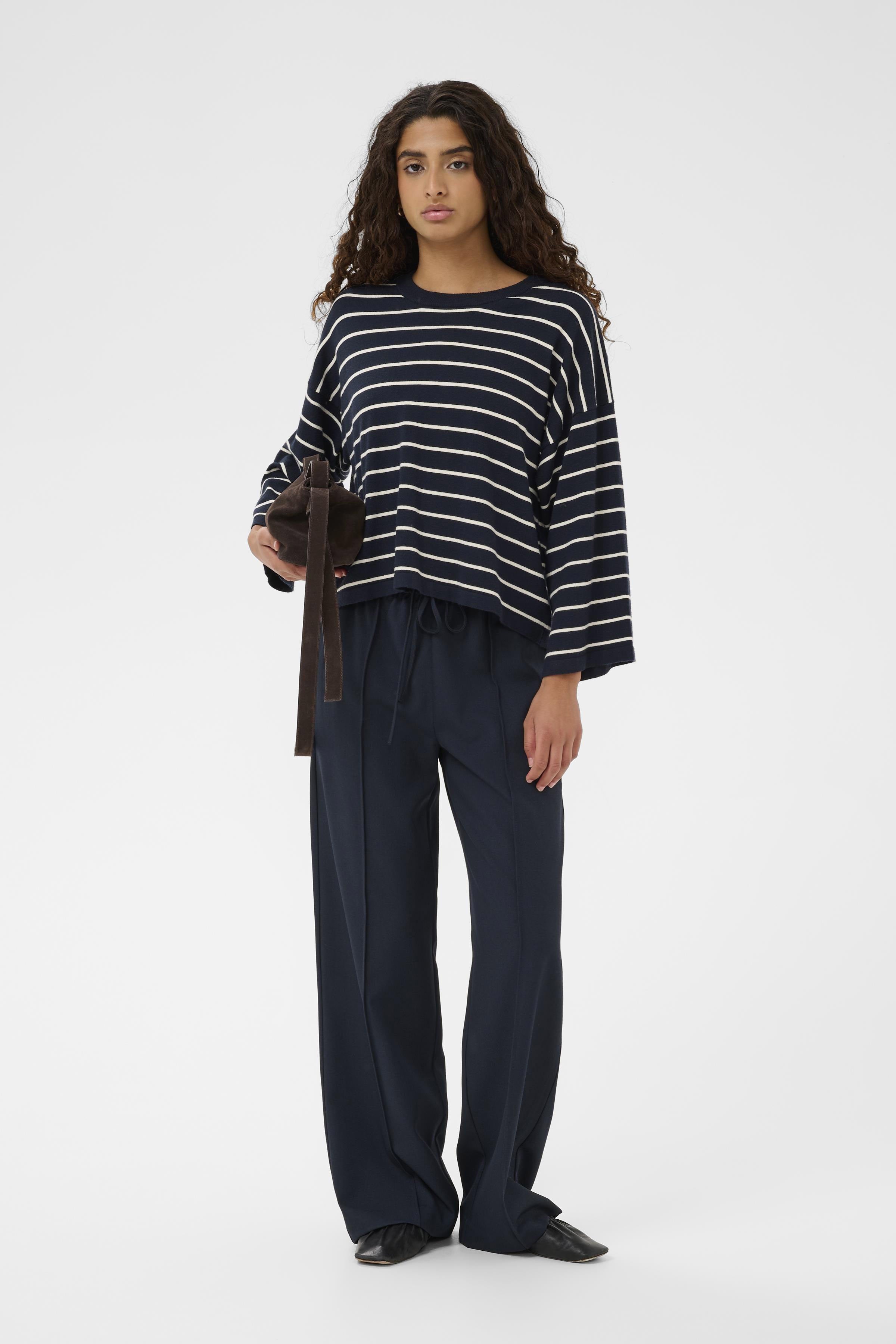 Soaked in Luxury Spina Stripe Boxy Pullover Cropped - Salute/White