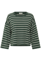 Soaked in Luxury Spina Stripe Boxy Pullover Cropped - Trekking Green/White