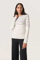 Soaked in Luxury Spina Striped Crew Neck Jumper - Porpoise and White Stripe
