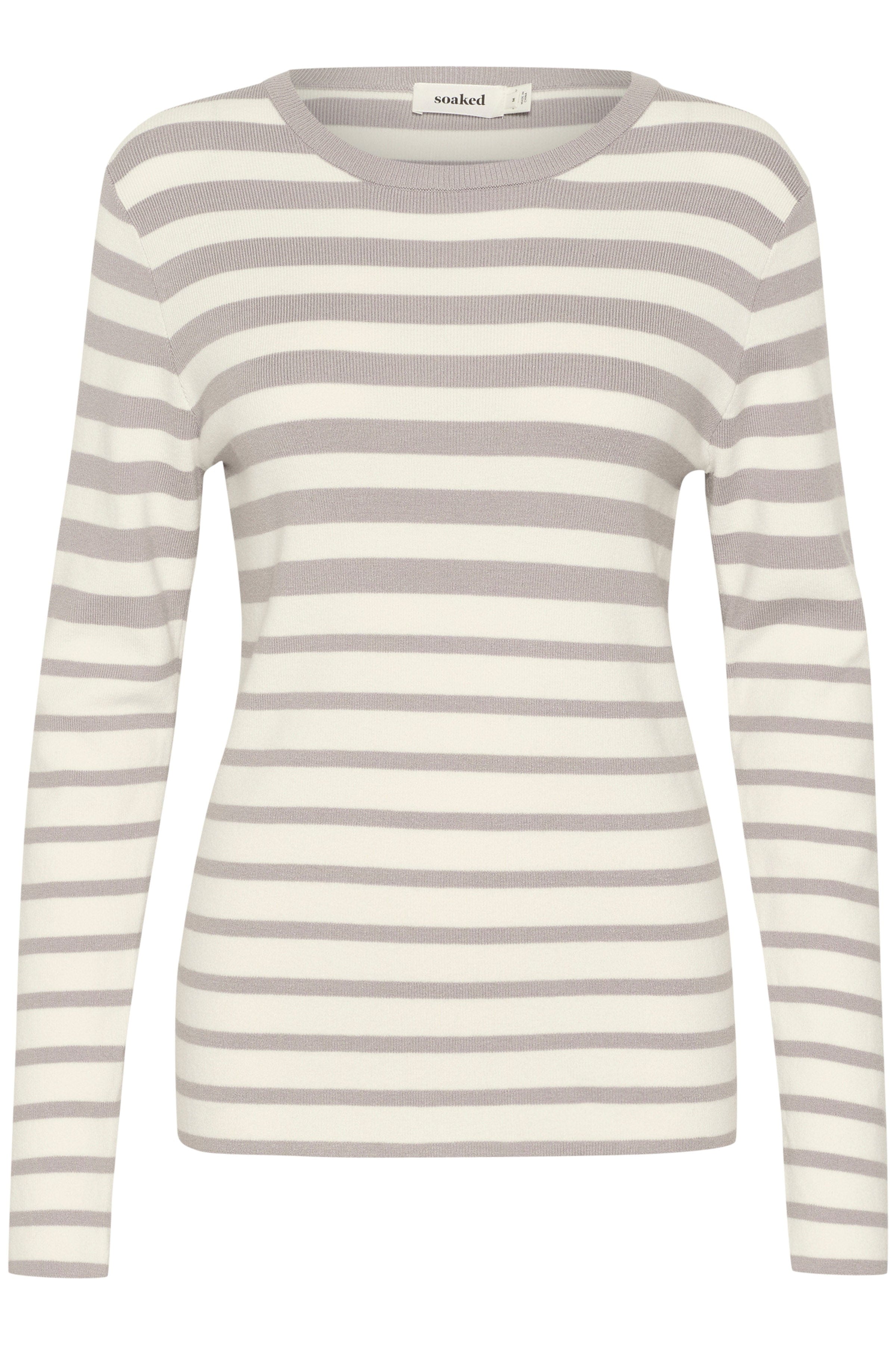 Soaked in Luxury Spina Striped Crew Neck Jumper - Porpoise and White Stripe