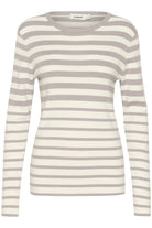 Soaked in Luxury Spina Striped Crew Neck Jumper - Porpoise and White Stripe