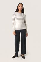 Soaked in Luxury Spina Striped Crew Neck Jumper - Porpoise and White Stripe