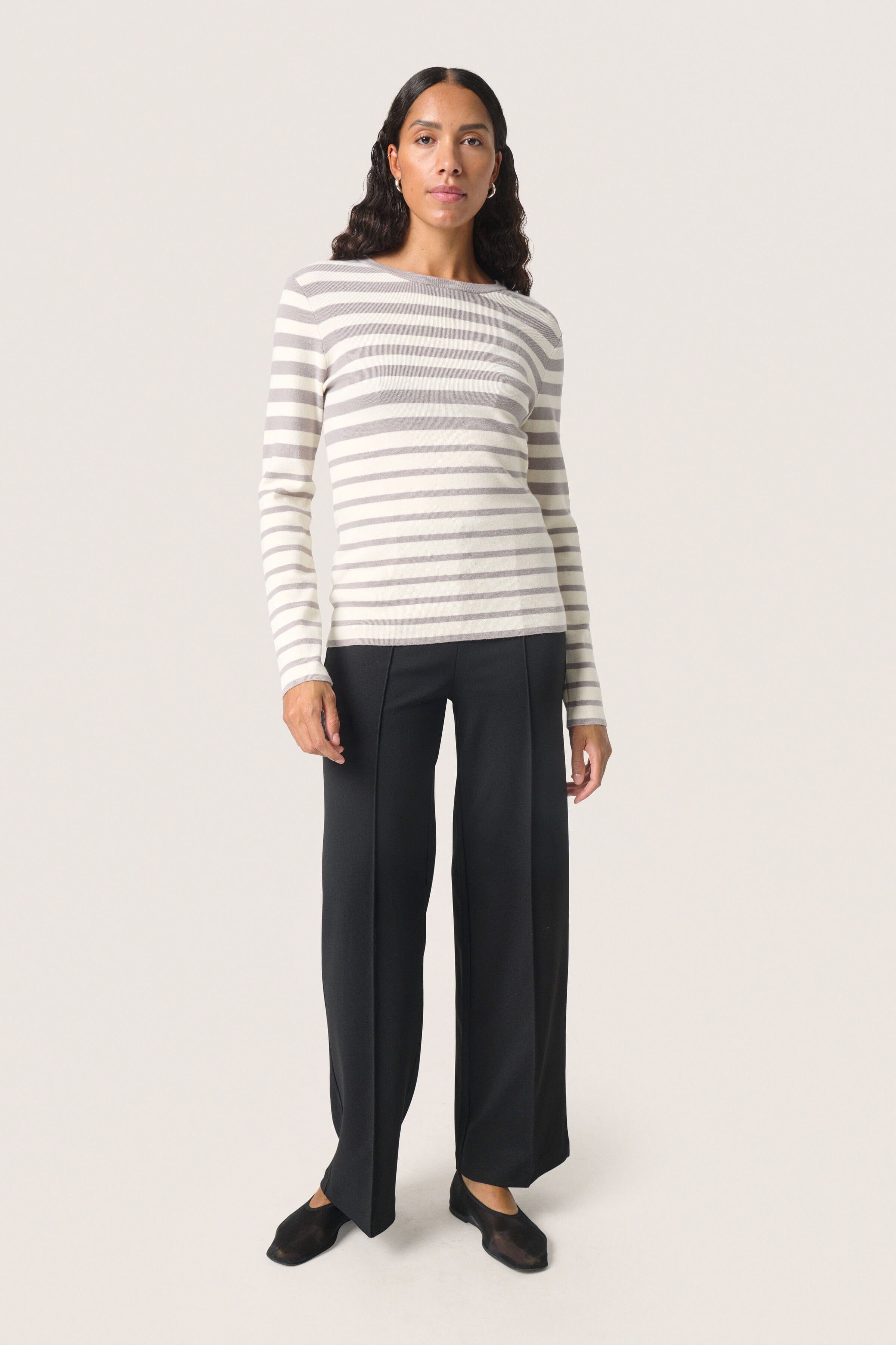 Soaked in Luxury Spina Striped Crew Neck Jumper - Porpoise and White Stripe