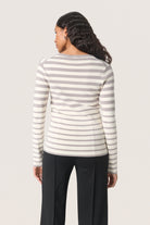 Soaked in Luxury Spina Striped Crew Neck Jumper - Porpoise and White Stripe
