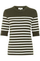 Soaked in Luxury Spina Striped Knitted T-Shirt - Grape Leaf/White Stripe