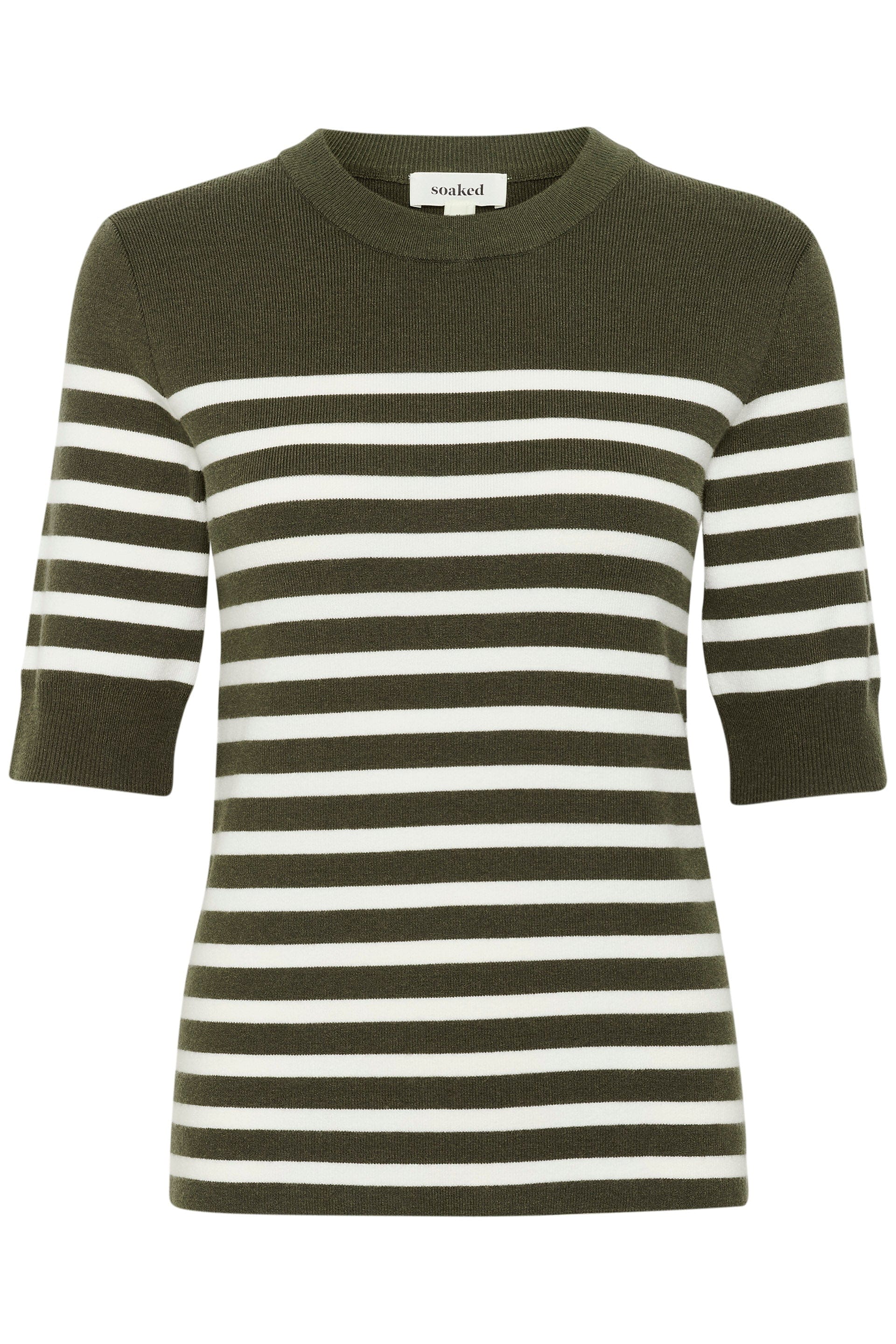 Soaked in Luxury Spina Striped Knitted T-Shirt - Grape Leaf/White Stripe