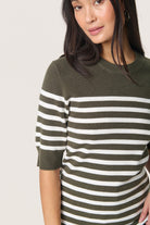Soaked in Luxury Spina Striped Knitted T-Shirt - Grape Leaf/White Stripe
