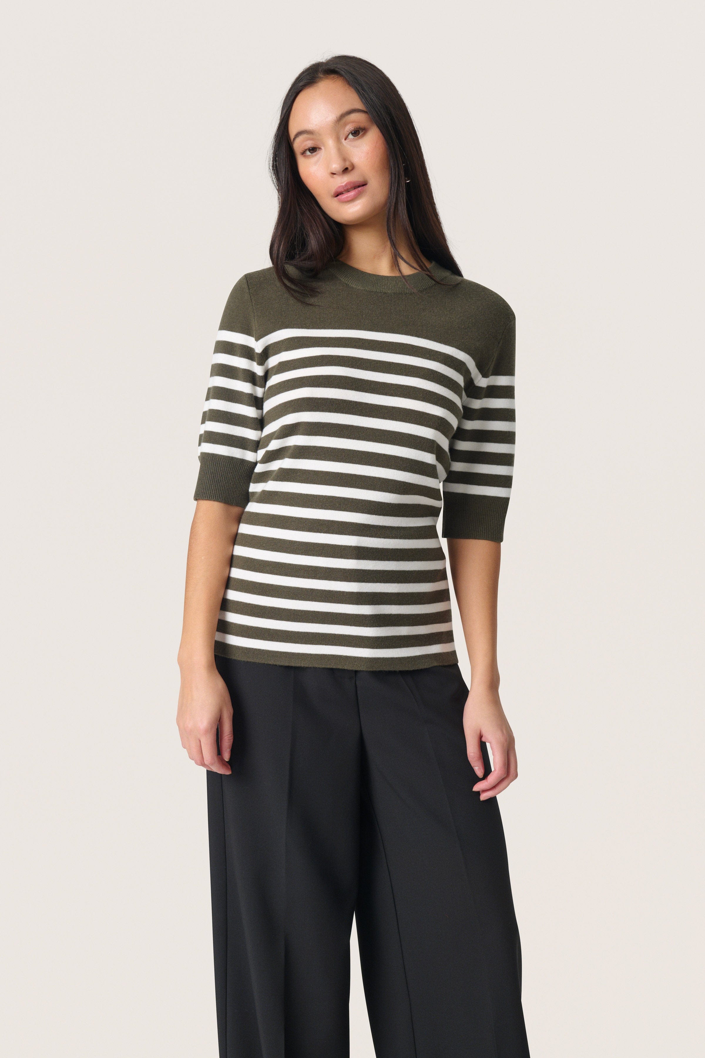 Soaked in Luxury Spina Striped Knitted T-Shirt - Grape Leaf/White Stripe