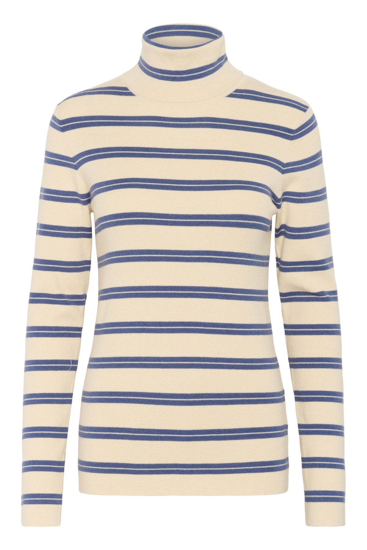 Soaked in Luxury Spina Striped Rollneck - Sandshell with Bijou Blue ...