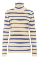 Soaked in Luxury Spina Striped Rollneck - Sandshell with Bijou Blue
