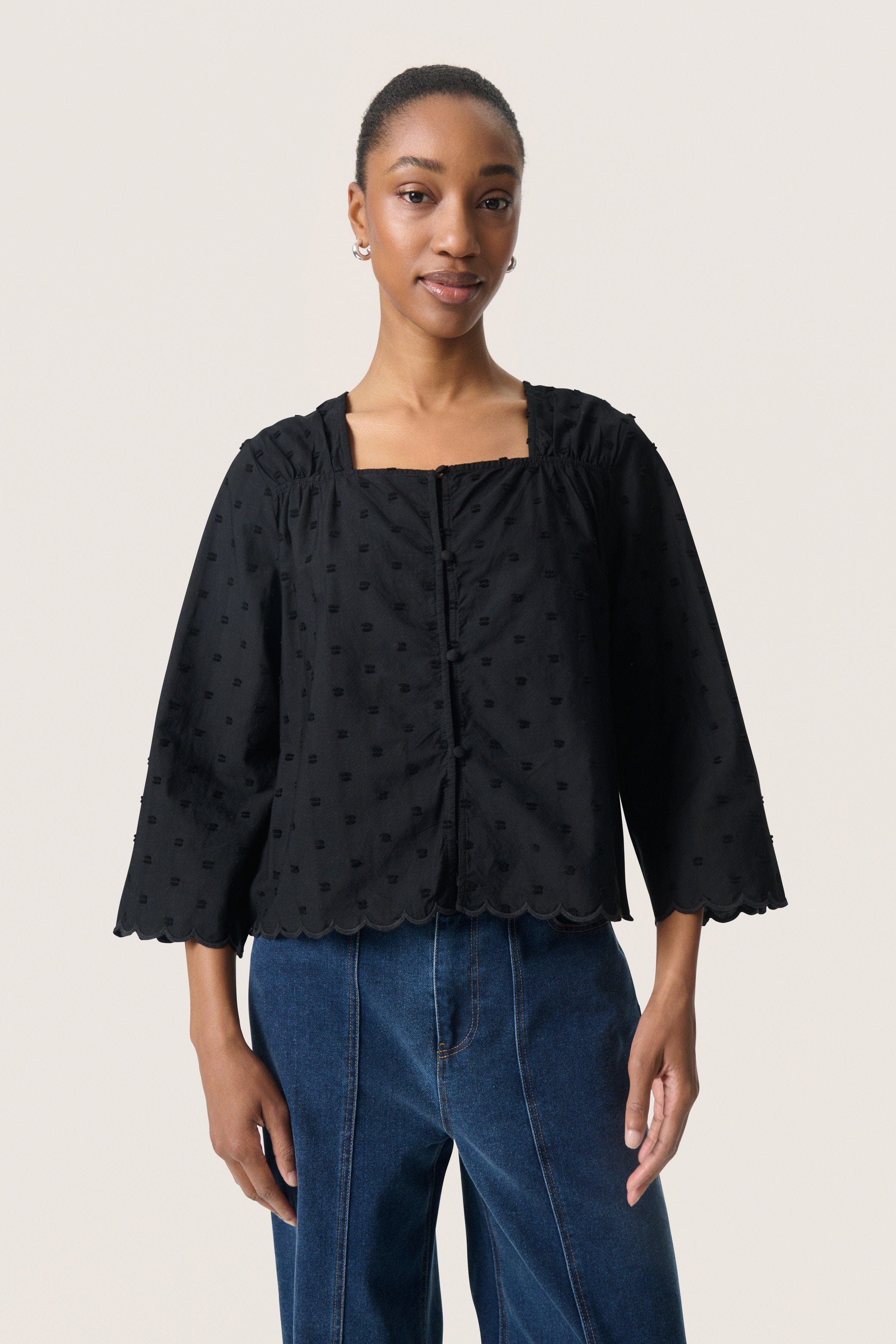 Soaked in Luxury Sunela Dobby Detail Blouse - Black