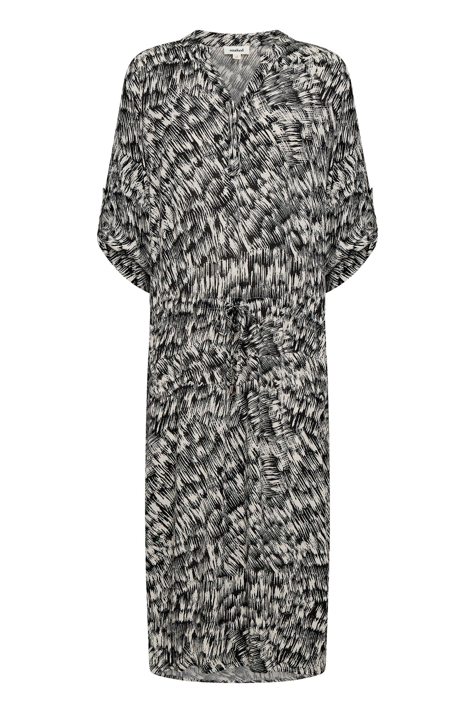 Soaked in Luxury Zaya Printed Midi Dress - Black Stroke Print