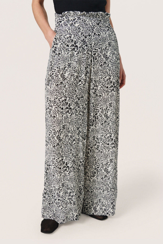 Soaked in Luxury Zaya Wide Leg Trousers - Black and White Ditsy Print