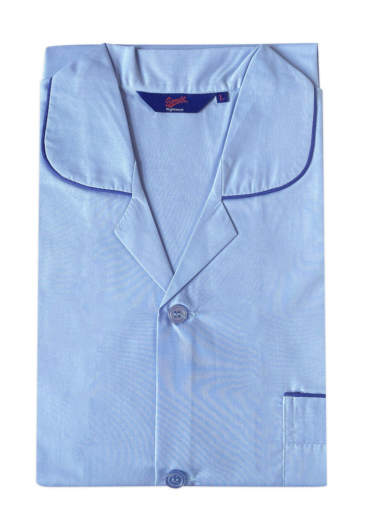 Somax Blue Plain Polycotton Pyjamas - Tie Waist