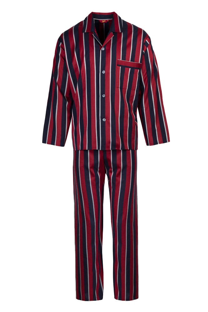 Somax Luxury Cotton Regimental Stripe Tie Waist Pyjamas - Red