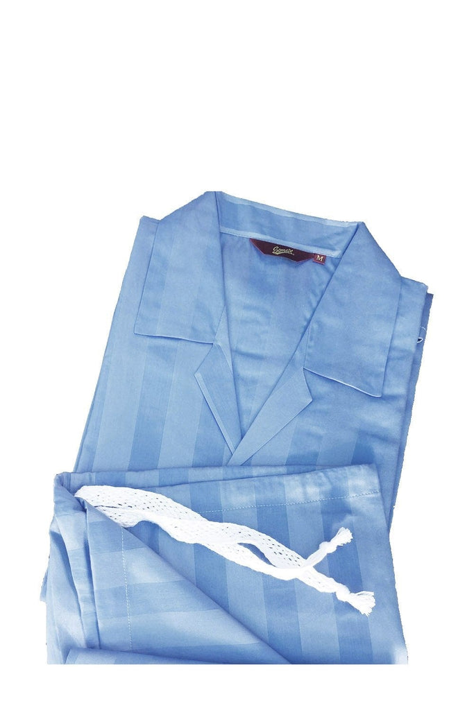 Somax Luxury Cotton Satin Stripe Tie Waist Pyjamas - Blue