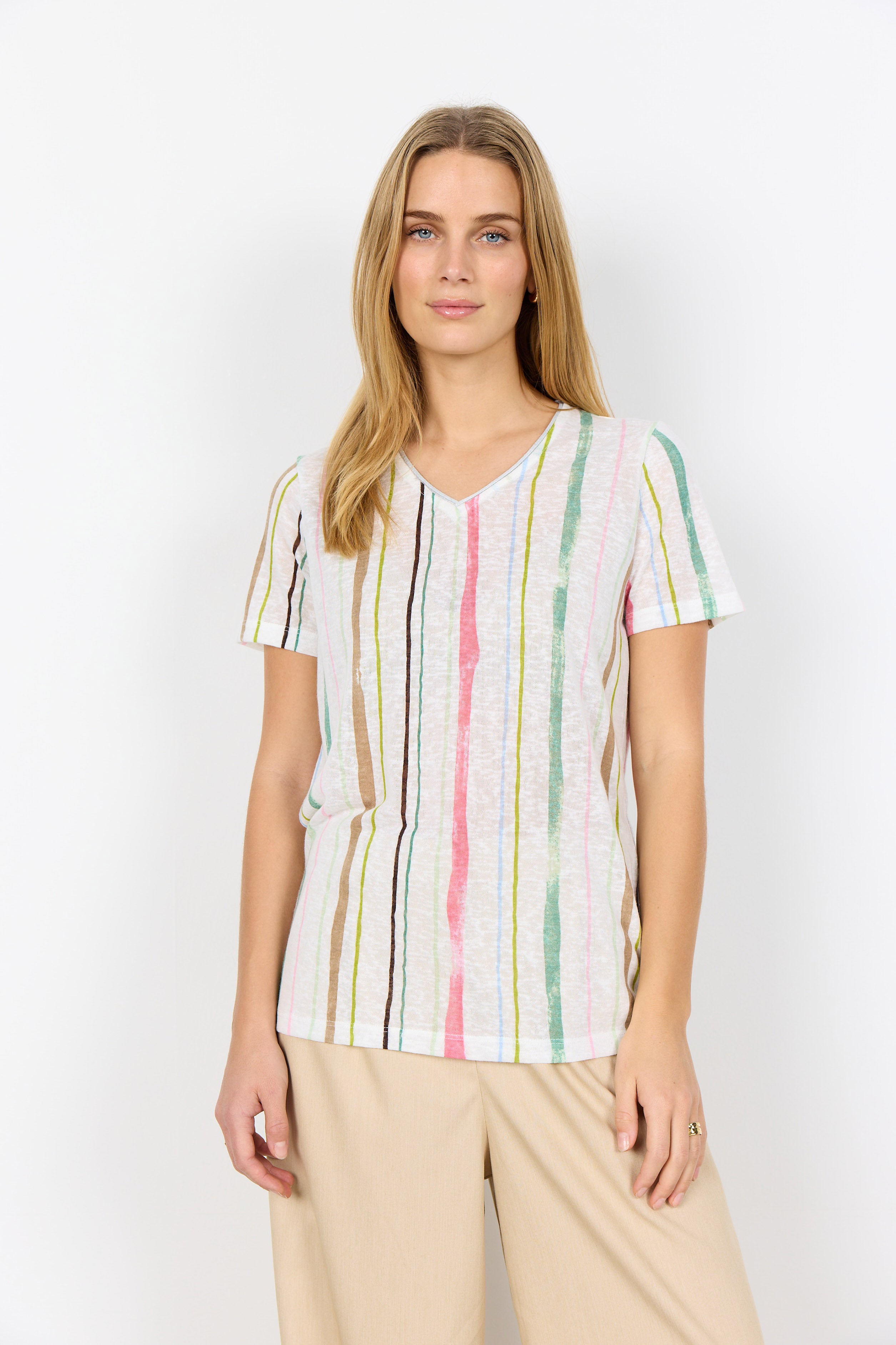 Soya Concept Aretha V-Neck T-Shirt - Frosty Spruce Combi