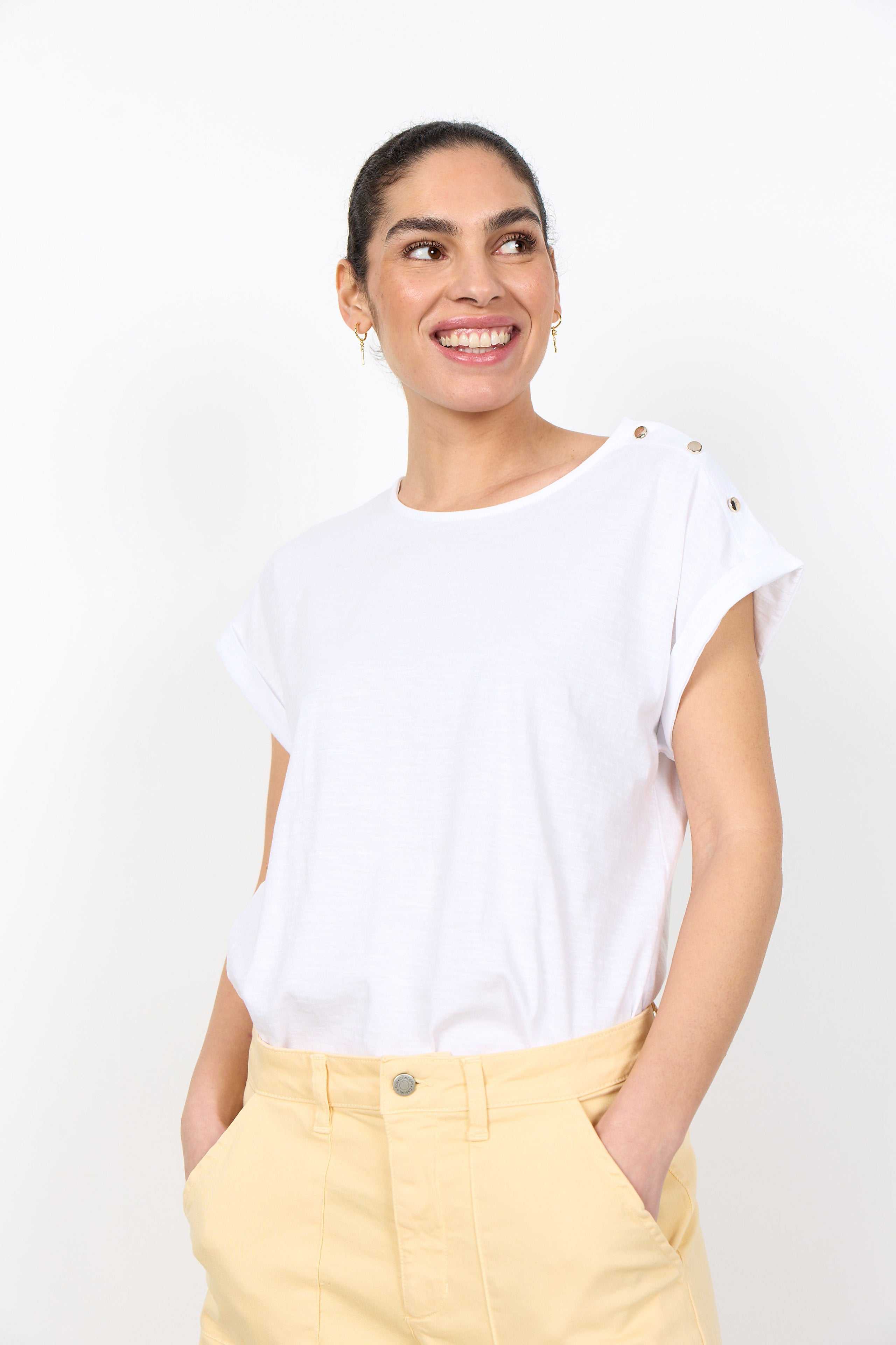 Soya Concept Babette Button-Detail T-Shirt - White