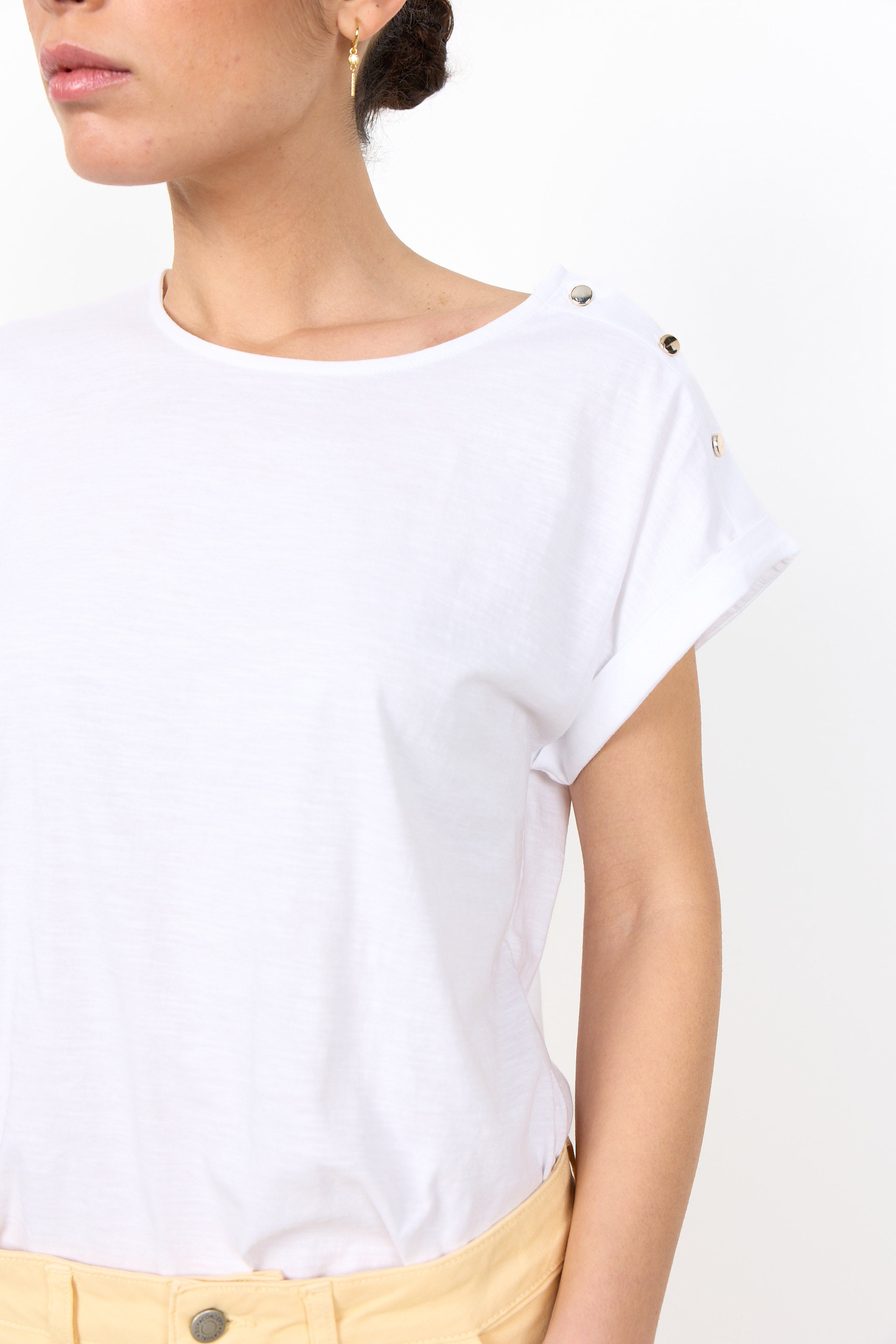 Soya Concept Babette Button-Detail T-Shirt - White