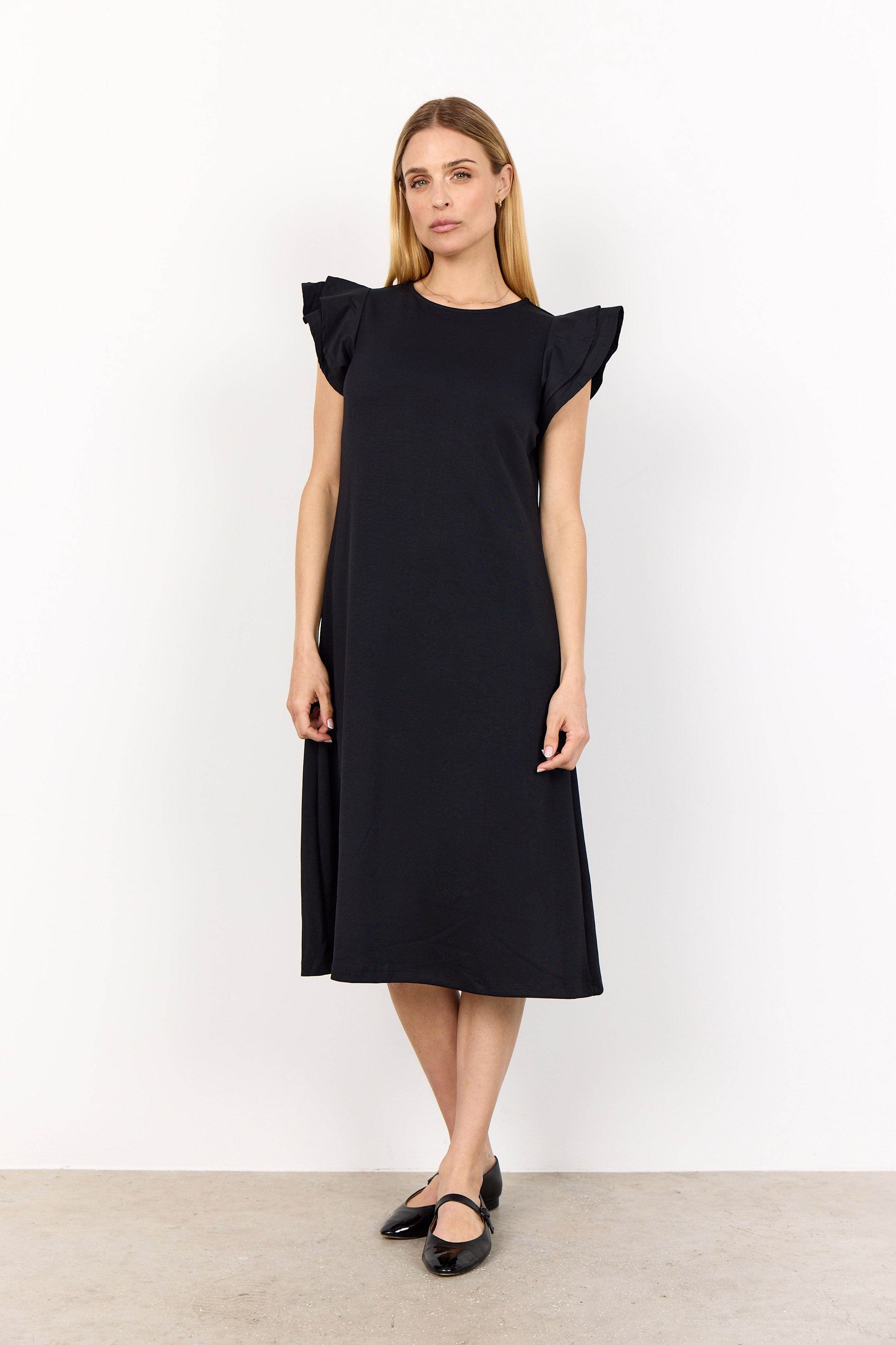 Soya Concept Banu Dress with Flutter Sleeve - Black