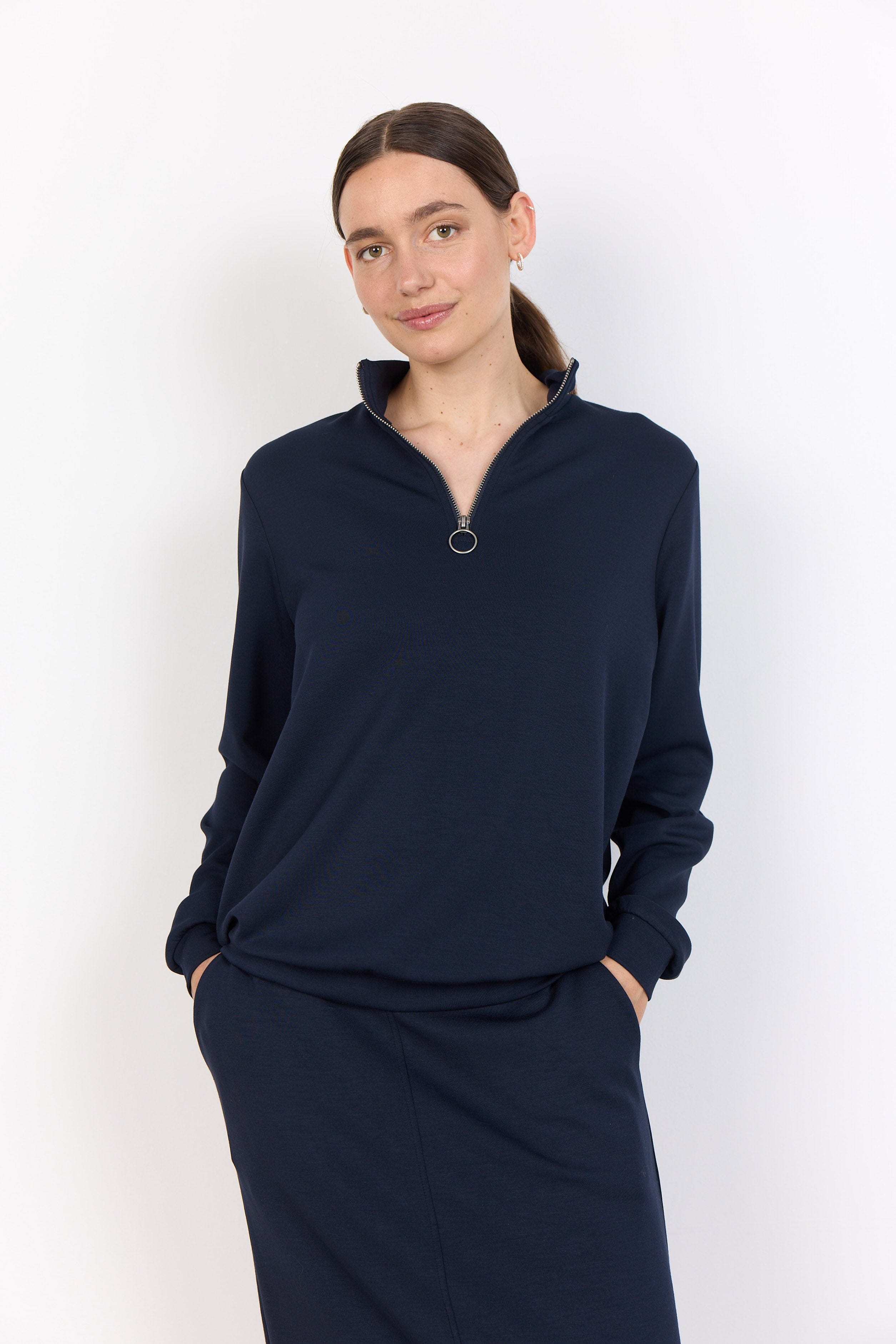 Soya Concept Banu Quarter Zip Sweatshirt - Navy