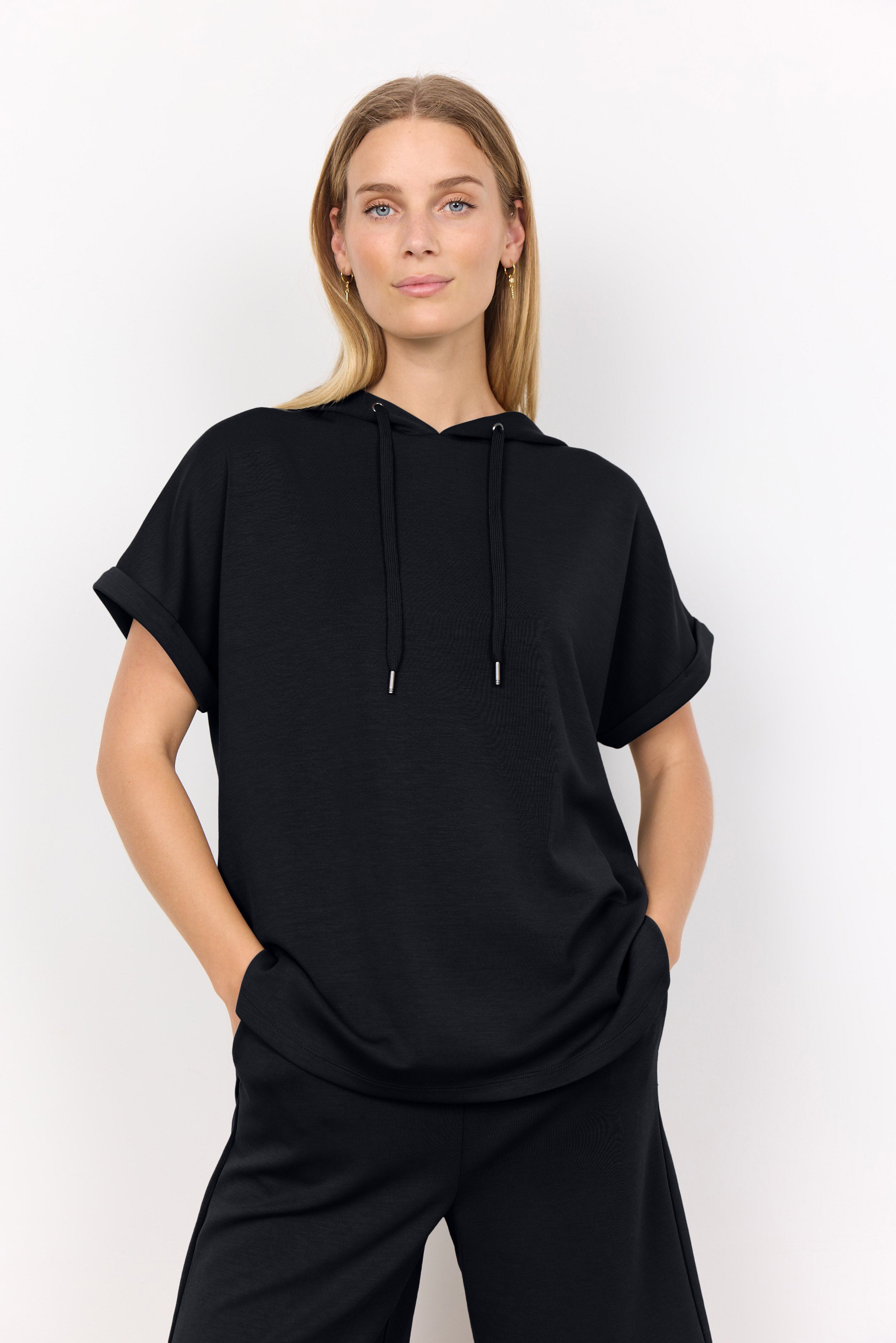 Soya Concept Banu Short Sleeve Hoodie - Black