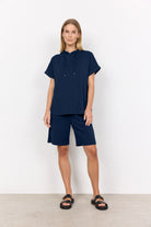 Soya Concept Banu Short Sleeve Hoodie - Navy